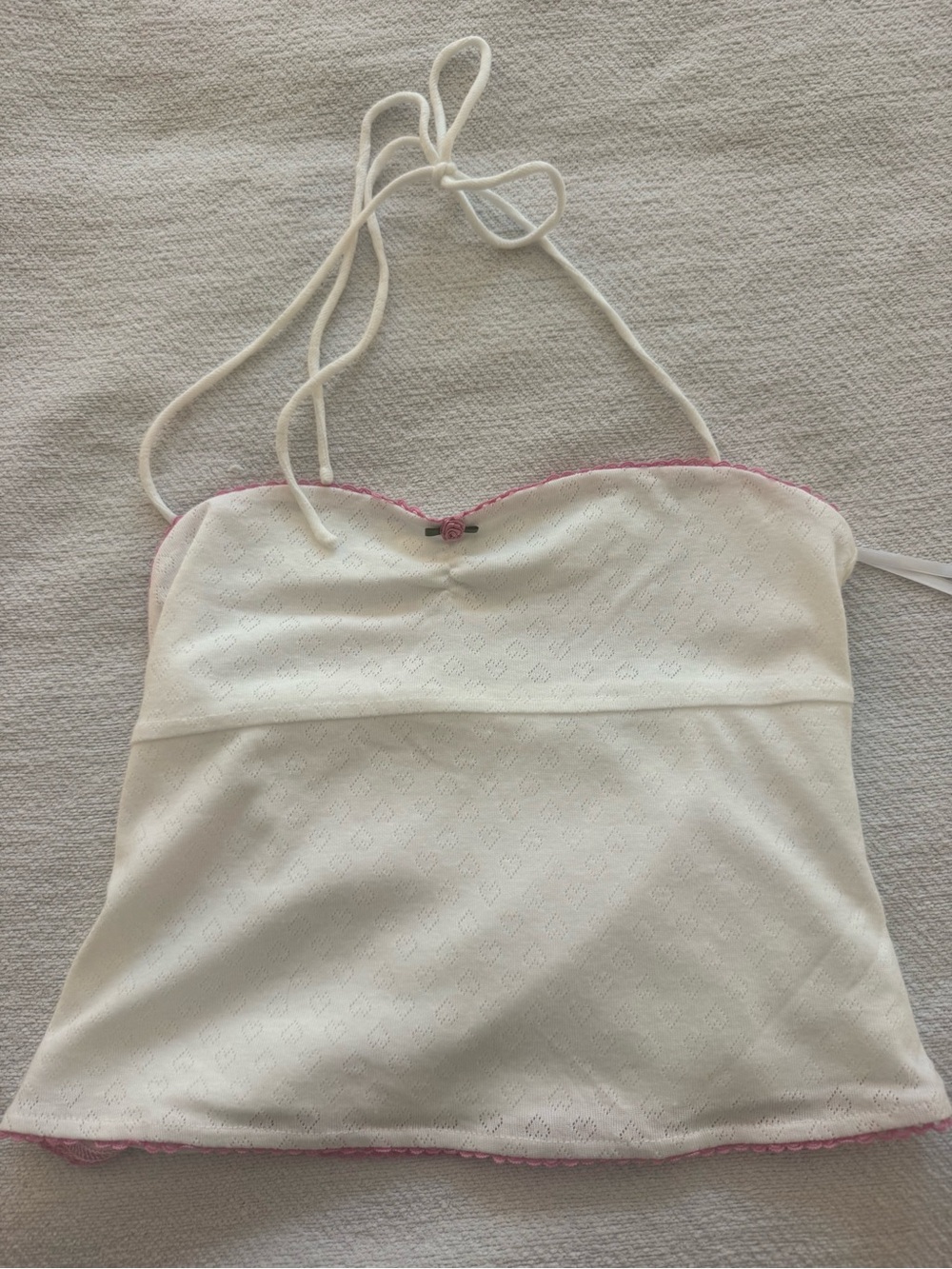 Women’s White Halter Cami with Pink Trim